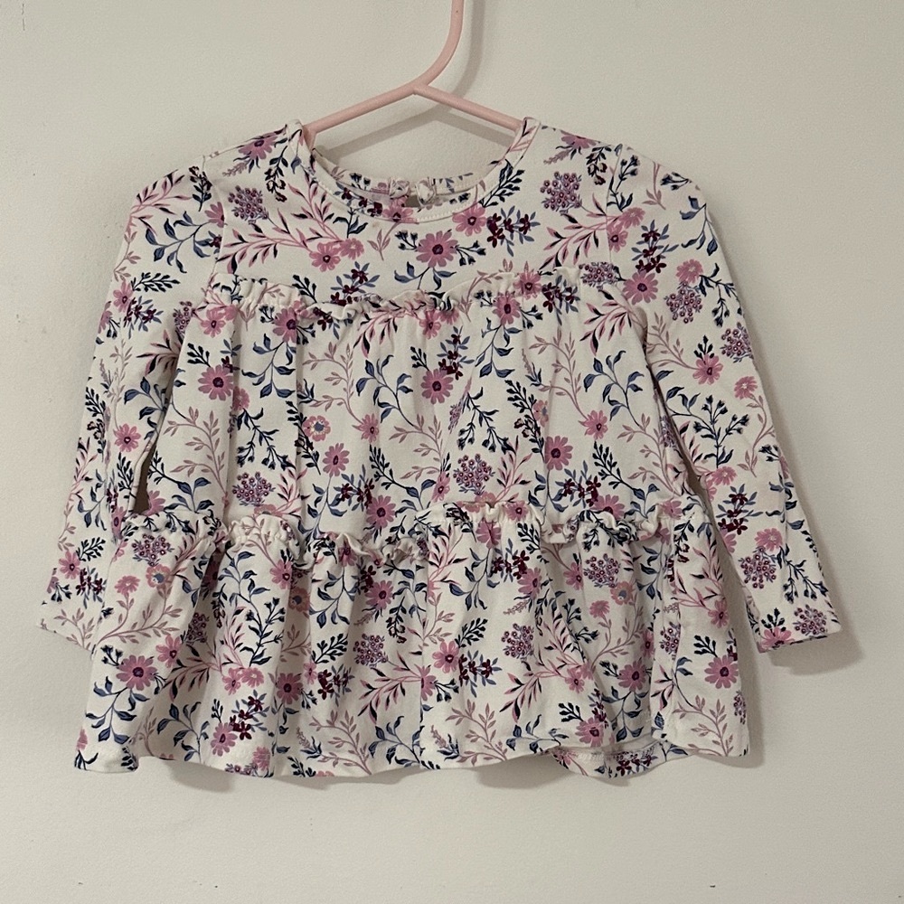 ISAAC MIZRAHI Floral Blouse Pant Set Pink & Blue SIZE 9-12 MONTHS Peplum Long